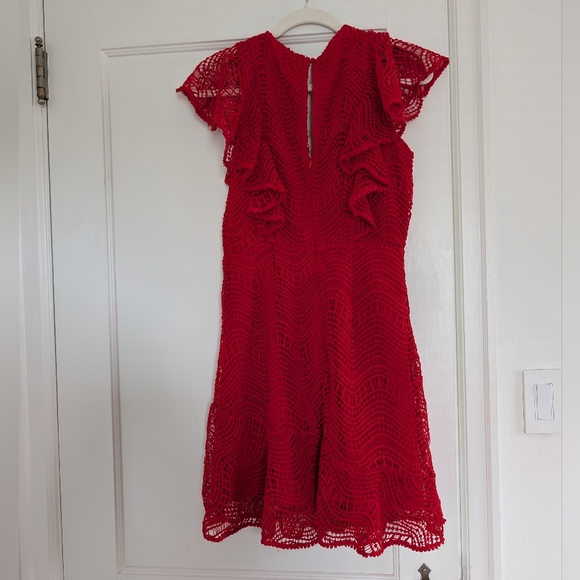 Women's Chelsea28 Red Lace Ruffle Above The Knee Dress - Picture 2 of 6